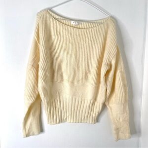 Line & Dot Cream Ribbed Knit Boatneck Baggy Sleeve Sweater